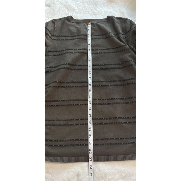 Striped Dark Green Blouse Short Sleeve Ruched Knit Top By Apt.9 Womens Size L - Picture 9 of 10